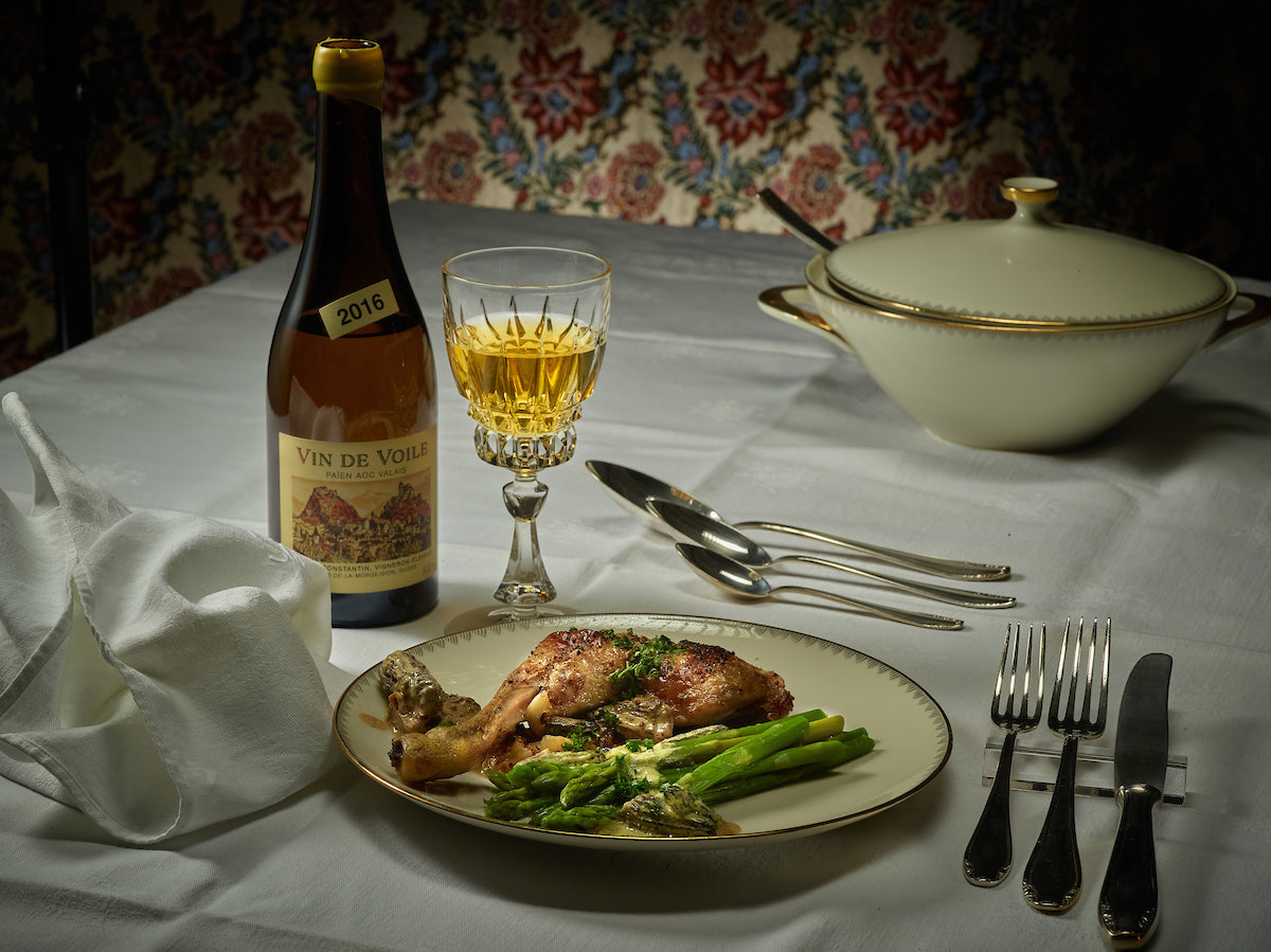 Poulet au four avec vin de voile de Thierry constantin